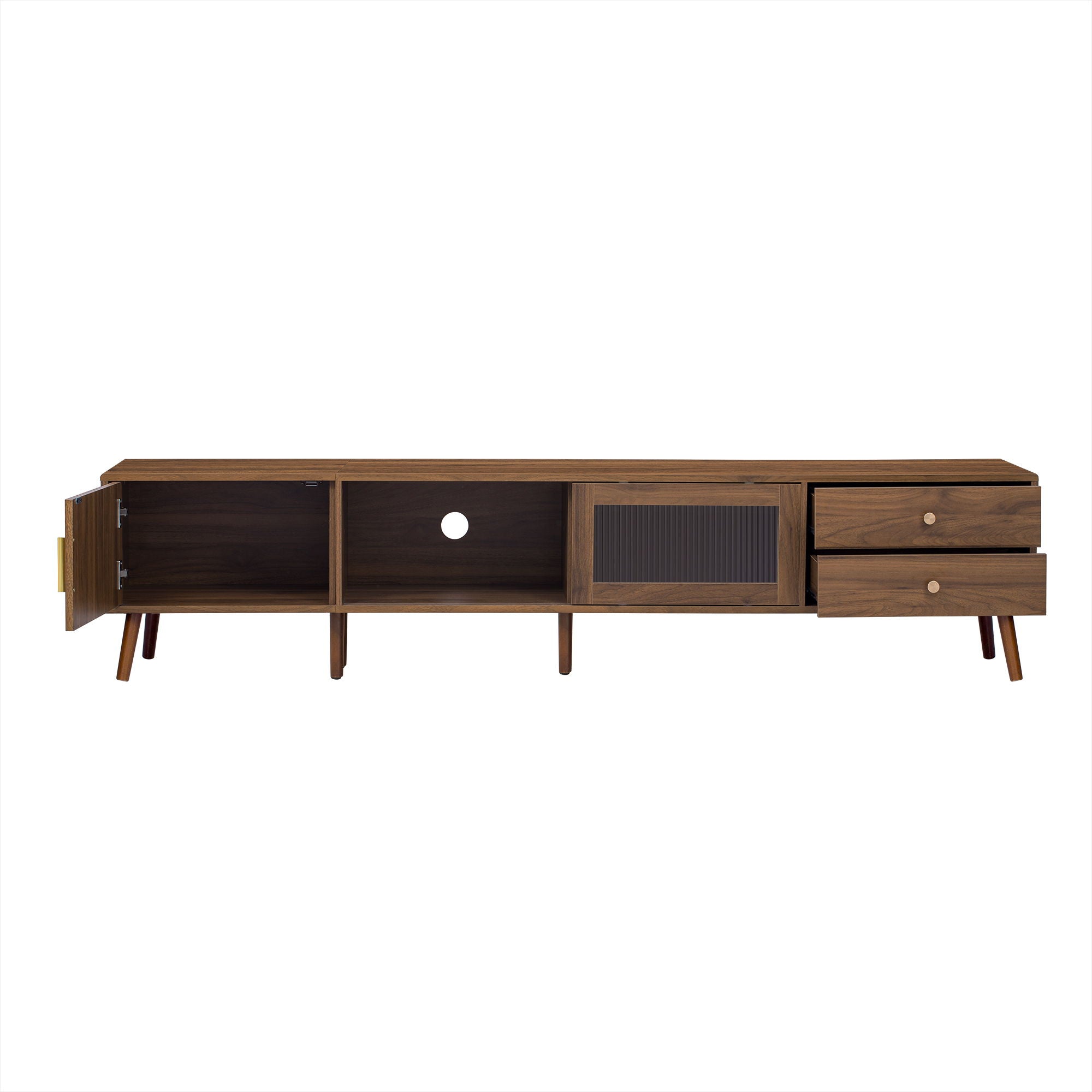 Doors TV Stand For TVs Up To 85", Entertainment Center With Storage Cabinets, TV Media Console Table For Living Room - Natural