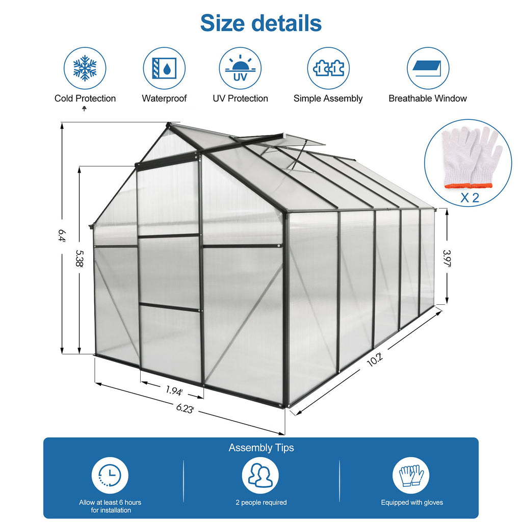 Polycarbonate house Raised Base And Anchor Aluminum Heavy Duty Walk-In houses For Outdoor Backyard In All Season