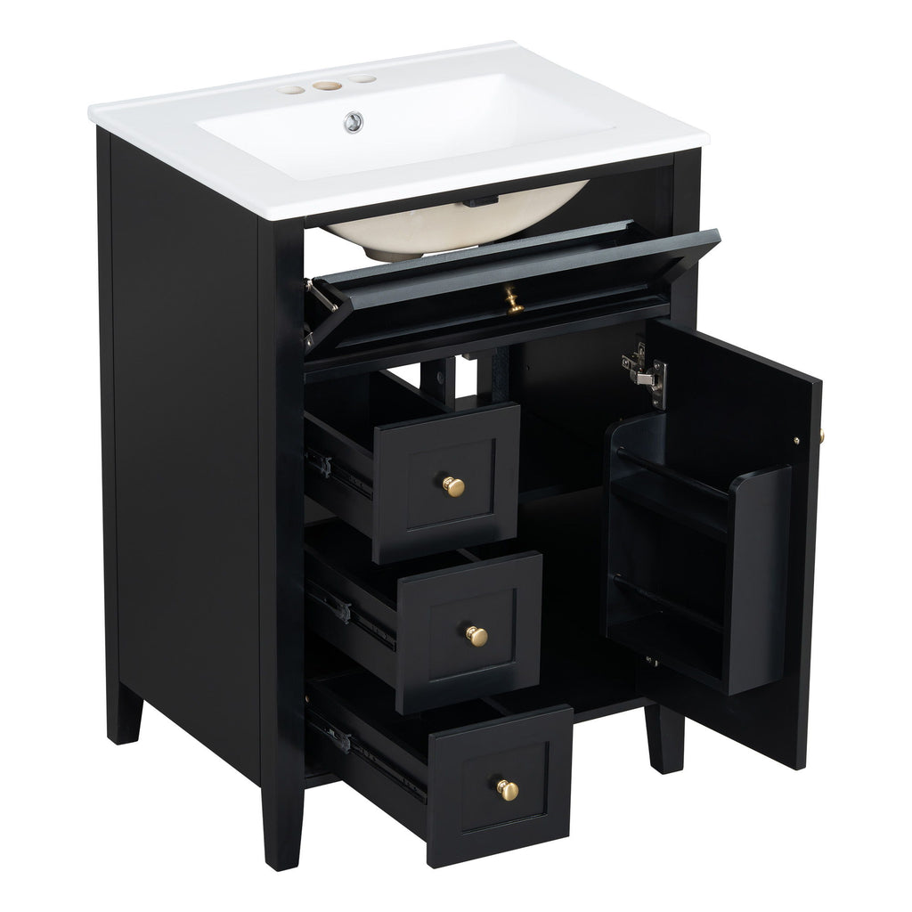 Bathroom Vanity With Sink, 3 Drawers & Cabinet With Adjustable Shelves