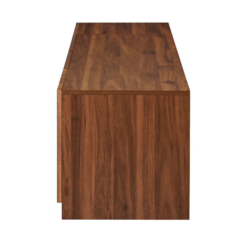 TV Stand, Media Console With Glass Doors And LED Lights, Adjustable Shelf Storage - Walnut