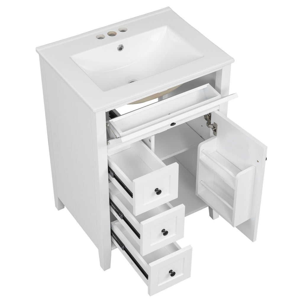 Bathroom Vanity With Sink, 3 Drawers & Cabinet With Adjustable Shelves