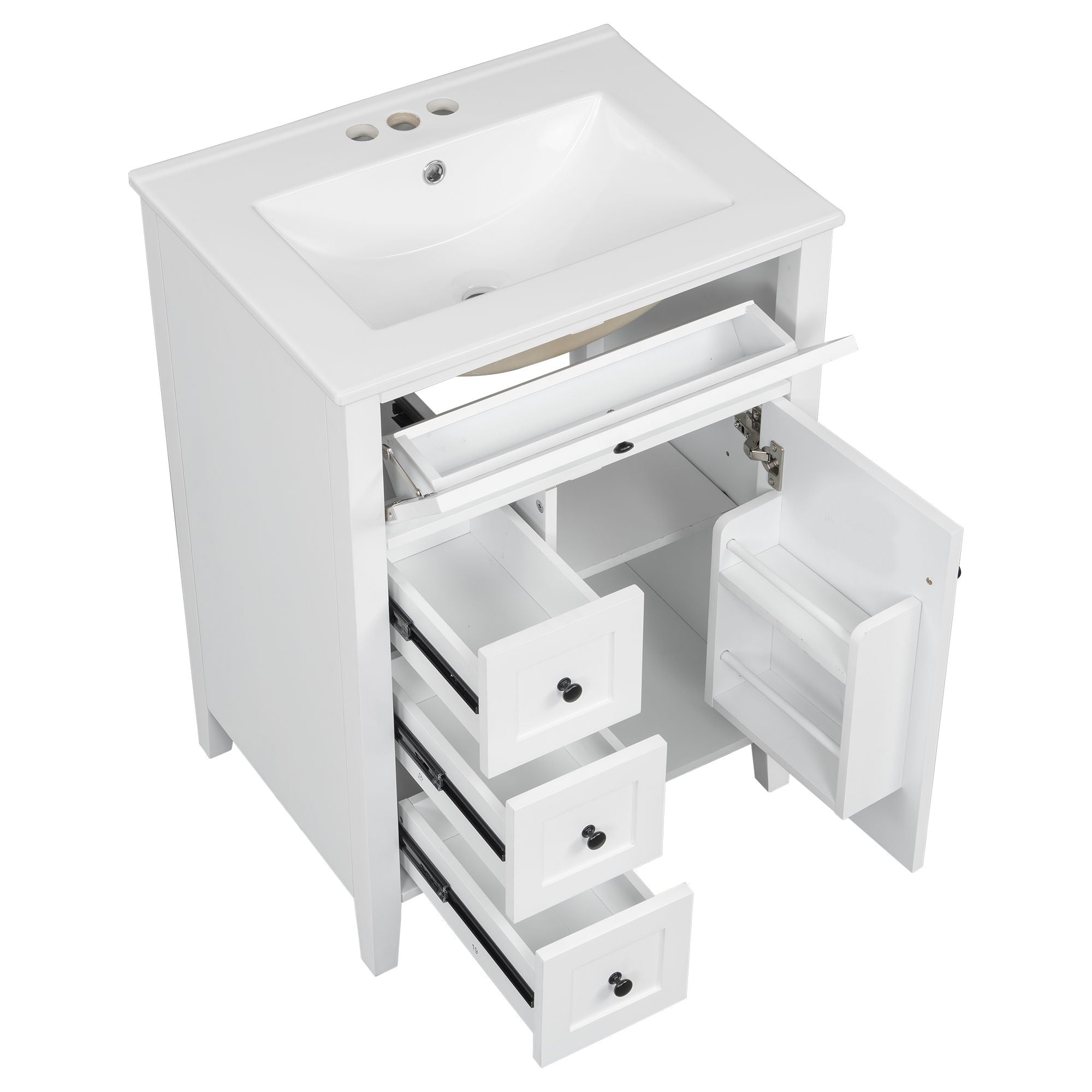 Bathroom Vanity With Sink, 3 Drawers & Cabinet With Adjustable Shelves