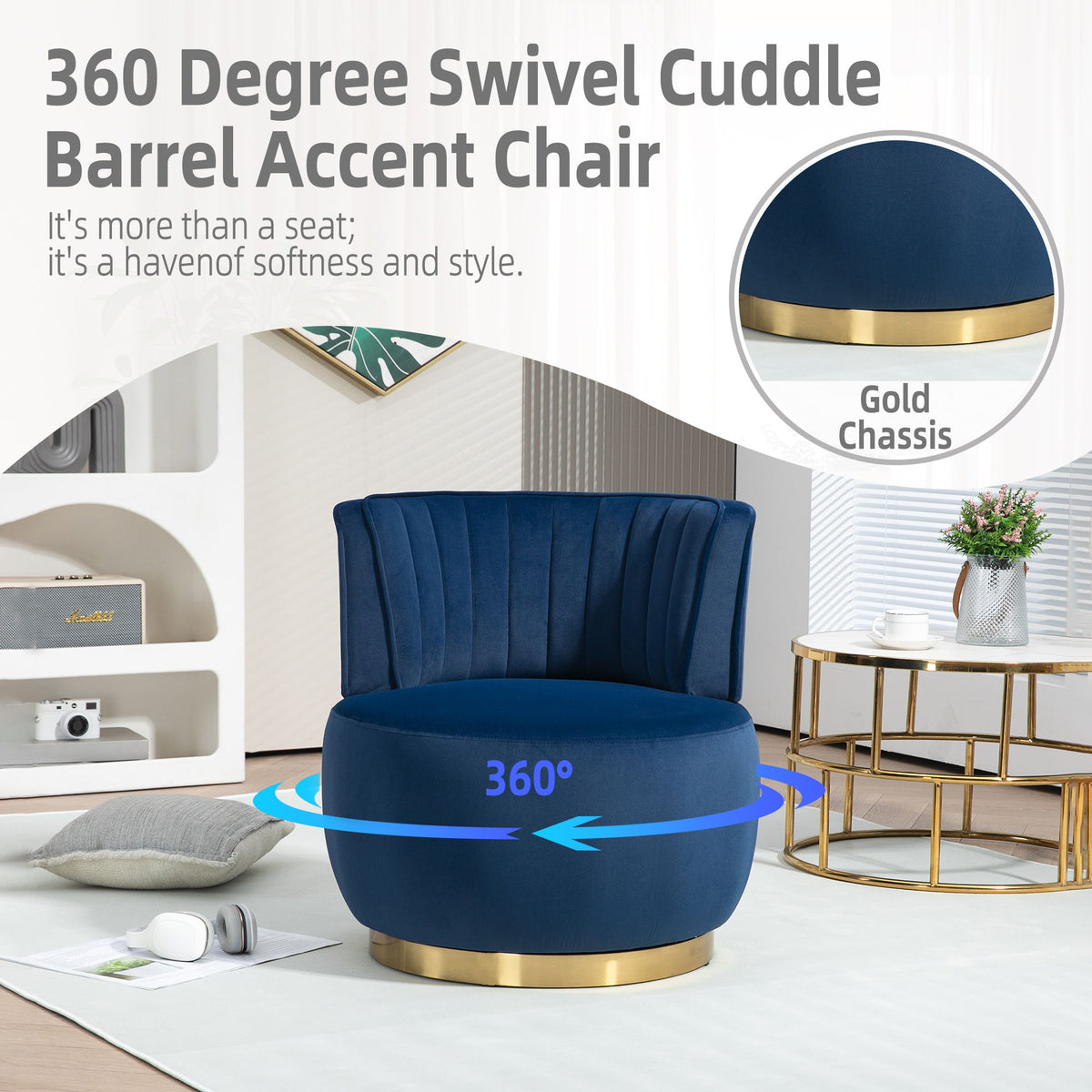 360 Degree Swivel Cuddle Barrel Accent Sofa Chair