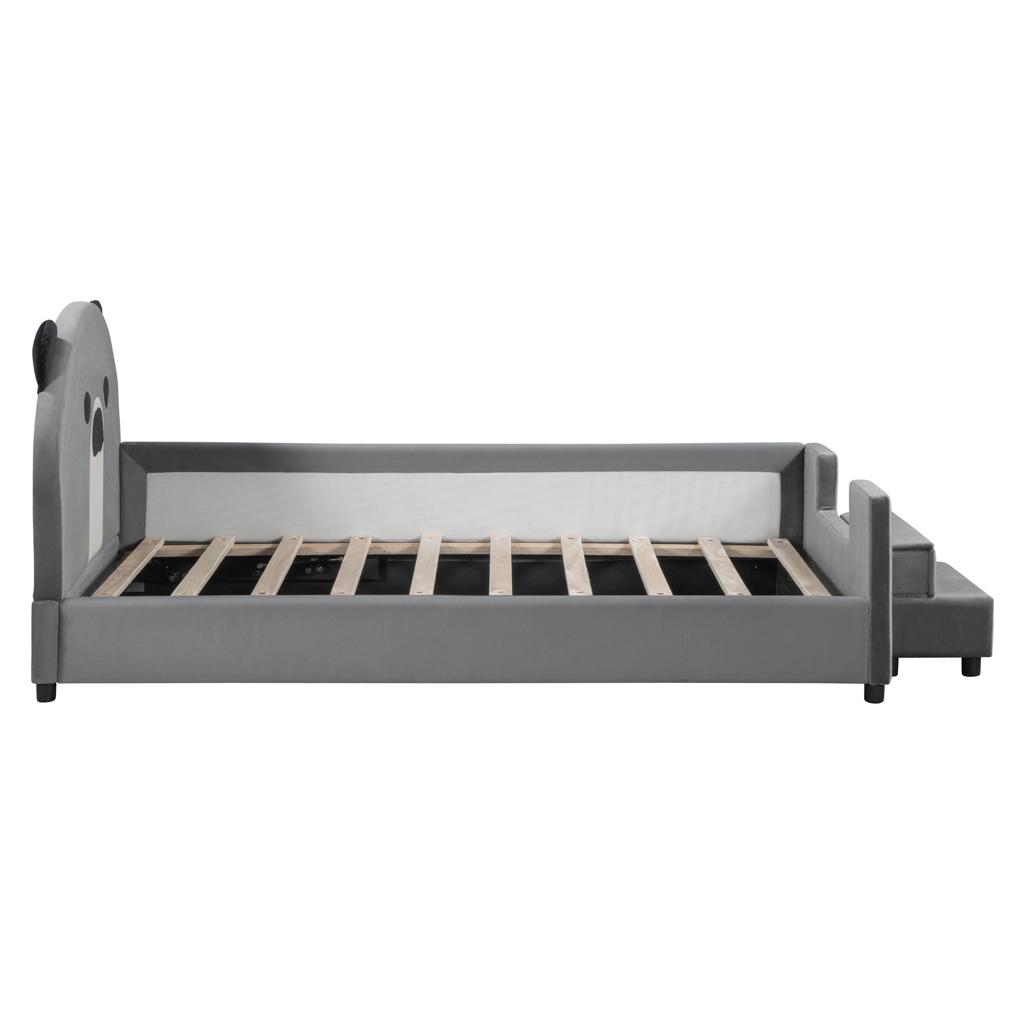 Upholstered Daybed With Bear Shaped Headboard, Hydraulic System And Breathable Fence