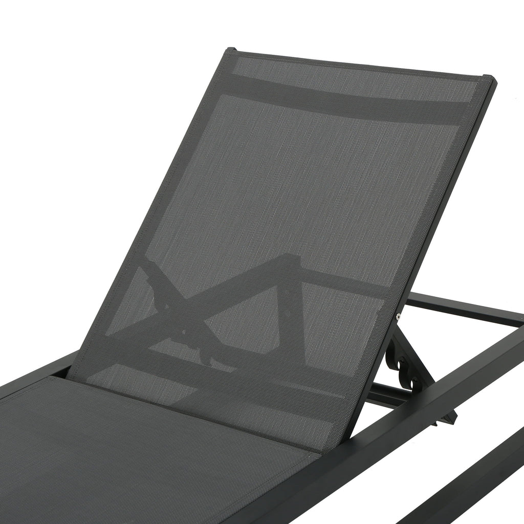 Chaise Lounge (Set of 2), Outdoor Patio Lounge Chairs With 5 Reclining Positions - Black / Gray