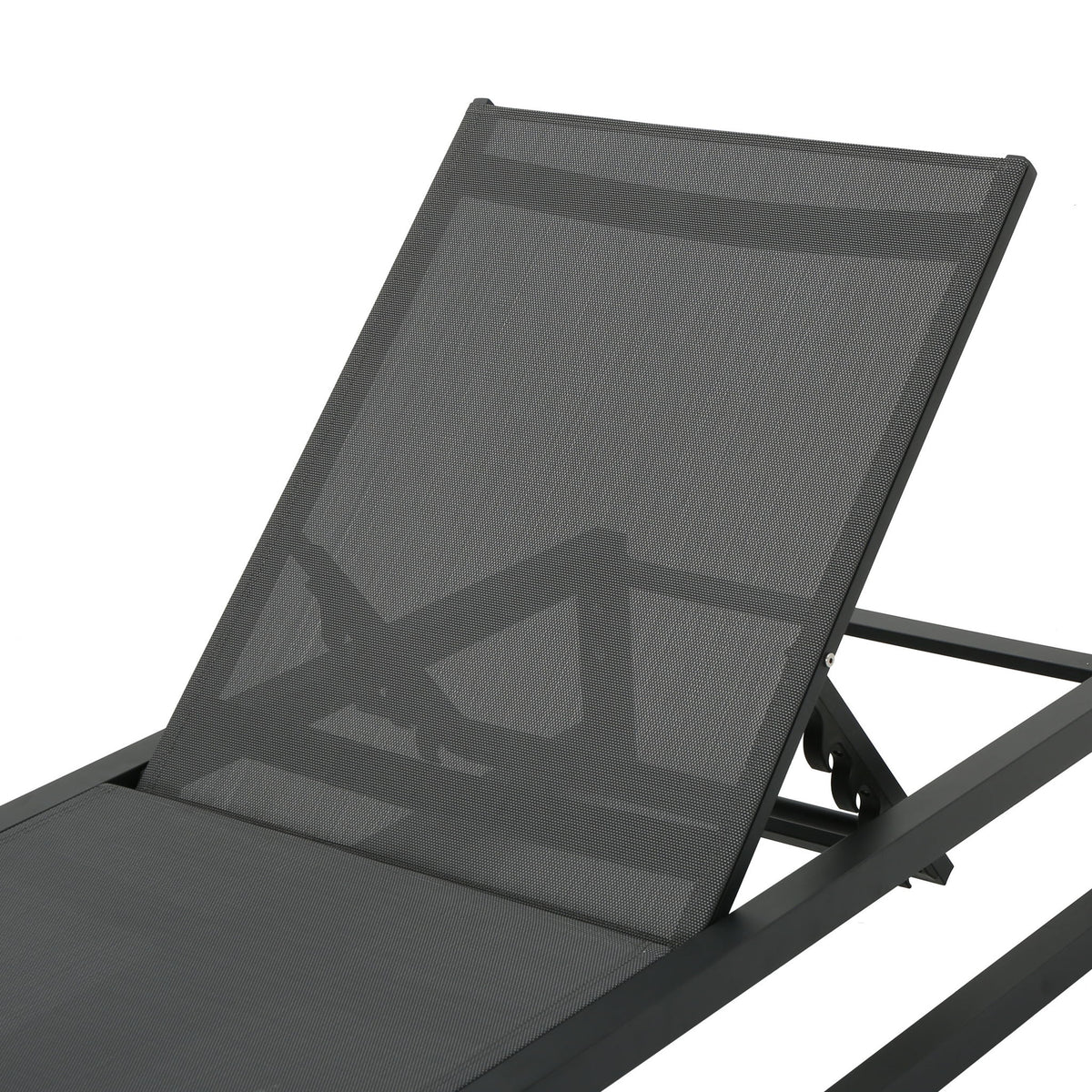 Chaise Lounge (Set of 2), Outdoor Patio Lounge Chairs With 5 Reclining Positions - Black / Gray