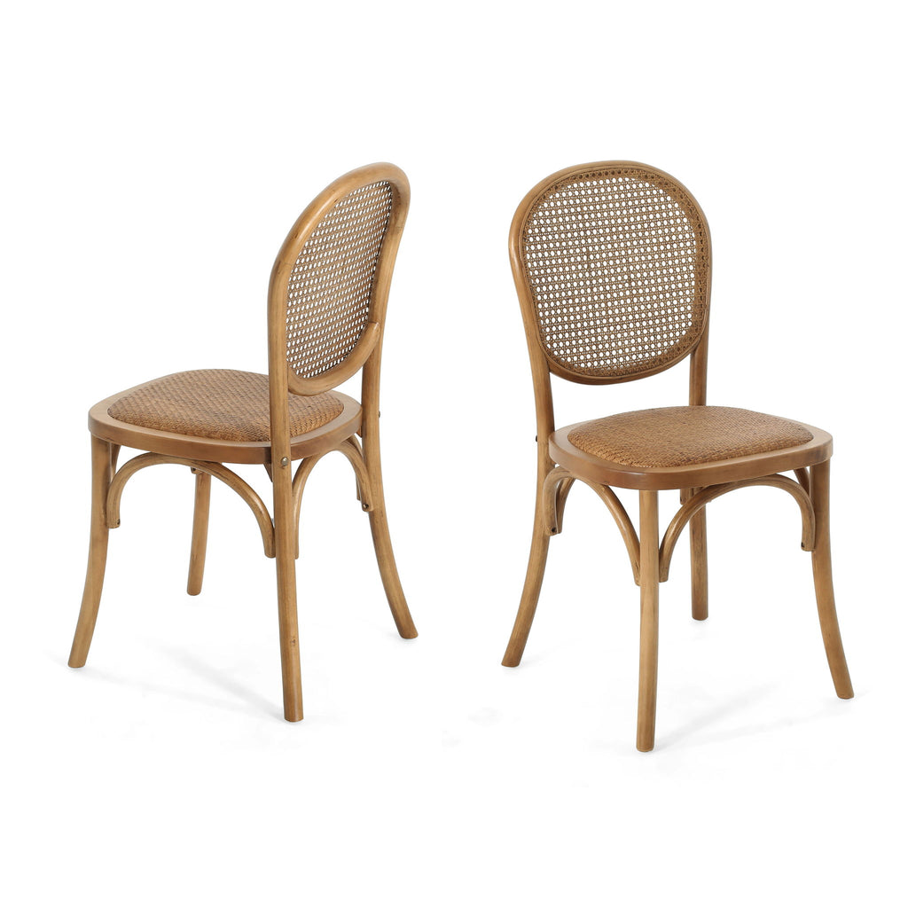 Oval Dining Table Set With 4 Birch Rattan Chairs - Brown / Light Brown