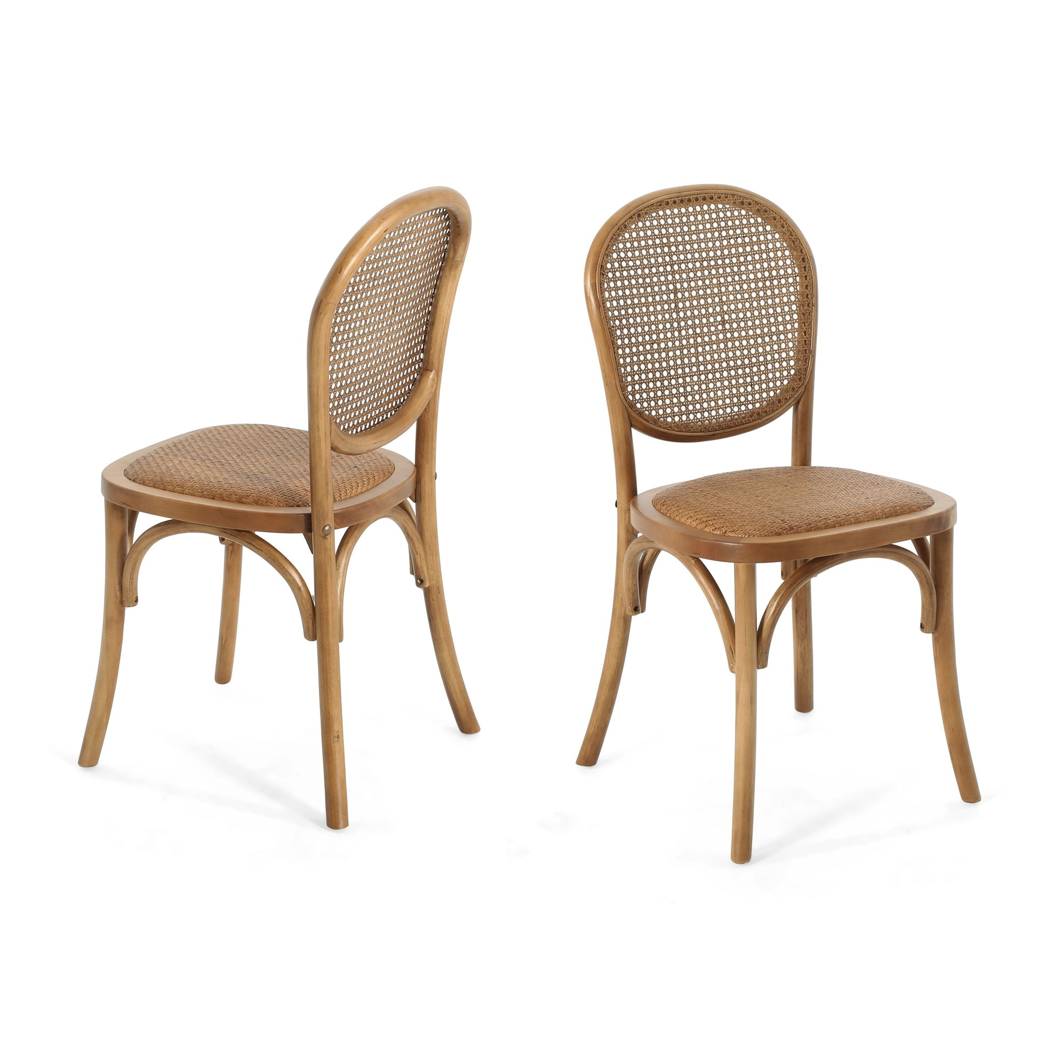 Oval Dining Table Set With 4 Birch Rattan Chairs - Brown / Light Brown