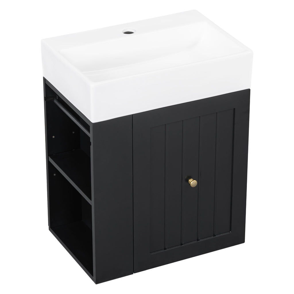 Modern Bathroom Vanity With Sink, Storage Cabinet, Drawer & Side Shelf