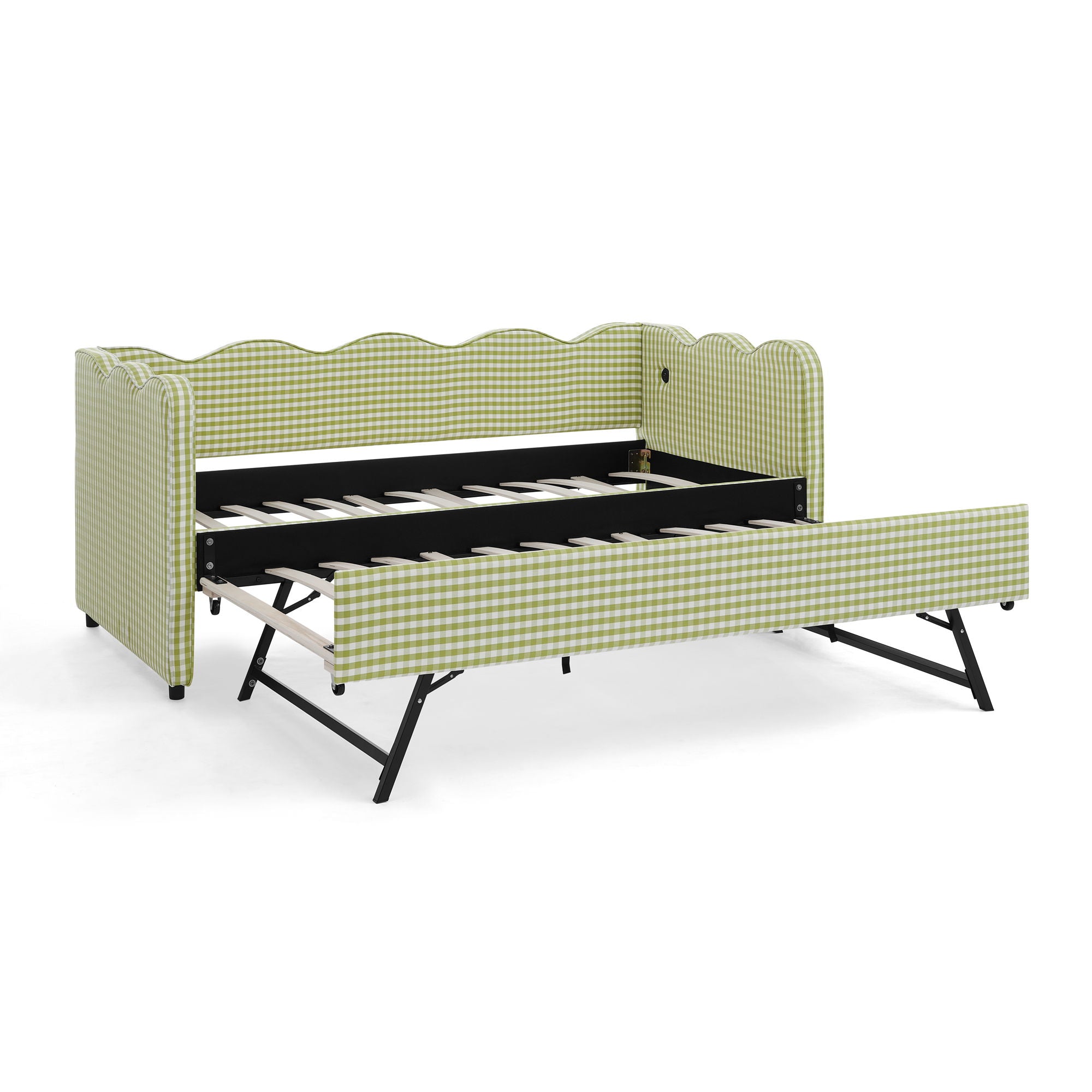 Gingham Daybed With USB Charging Port, Wave-Shaped Design