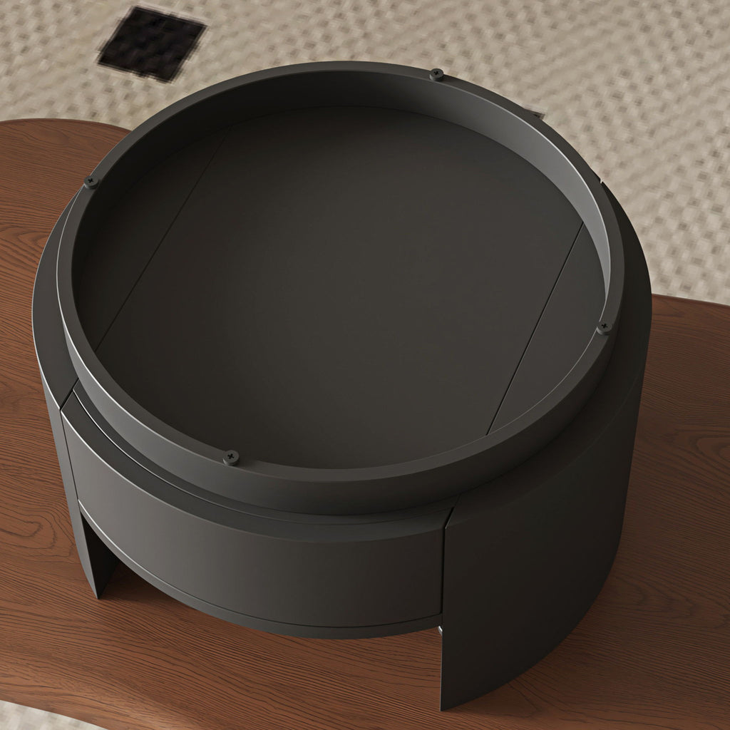 Cloud Coffee Table With 2 Drawers & Multi Layer Storage - Dark Walnut / Matt Black