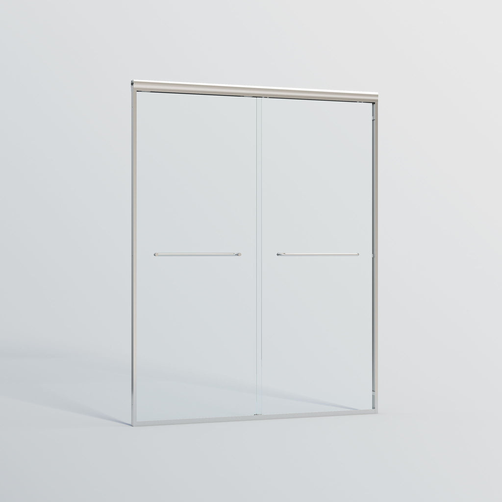 Double Sliding Shower Door, Semi-Frameless Bypass Bathroom Sliding Door With 1/4" (6 Mm) Tempered Glass For Walk-In Shower