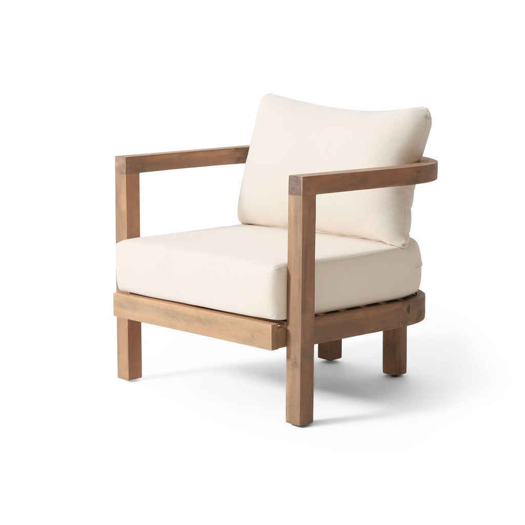 Outdoor Acacia Wood Patio Club Chair, Waterproof Thick Cushion, Deep Seating