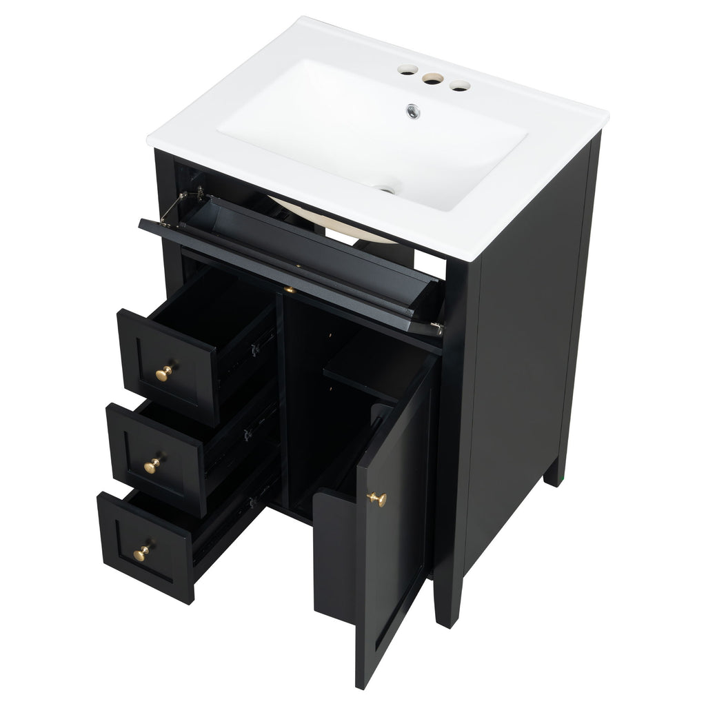 Bathroom Vanity With Sink, 3 Drawers & Cabinet With Adjustable Shelves