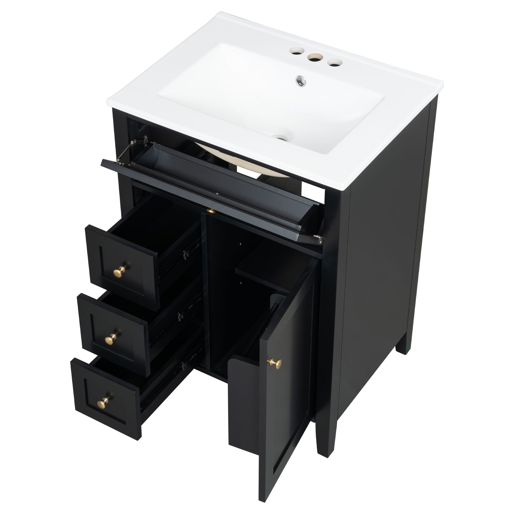 Bathroom Vanity With Sink, 3 Drawers & Cabinet With Adjustable Shelves