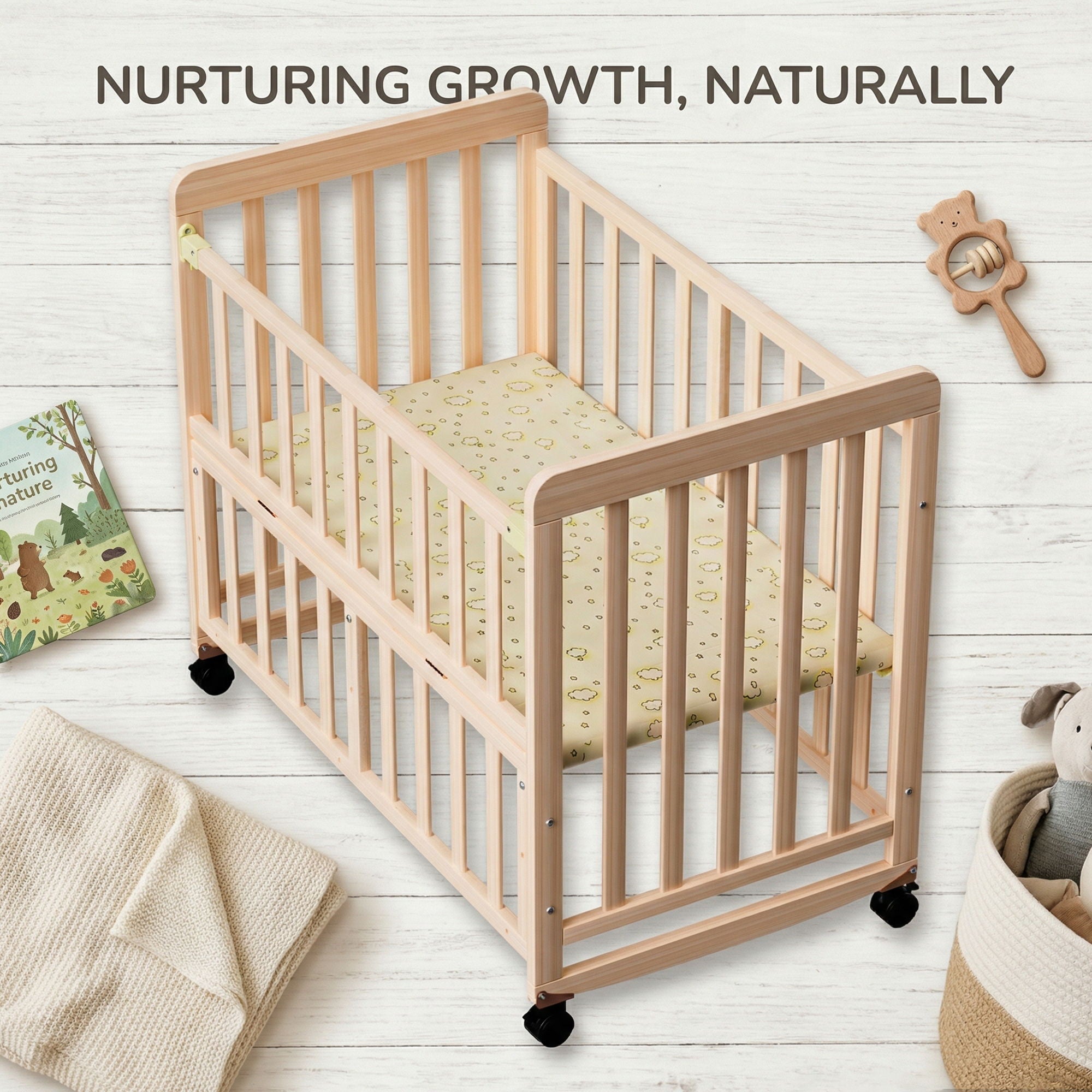 Portable Bedside Bassinet With 3 Heights, Mini Crib For Newborns - Natural Wood