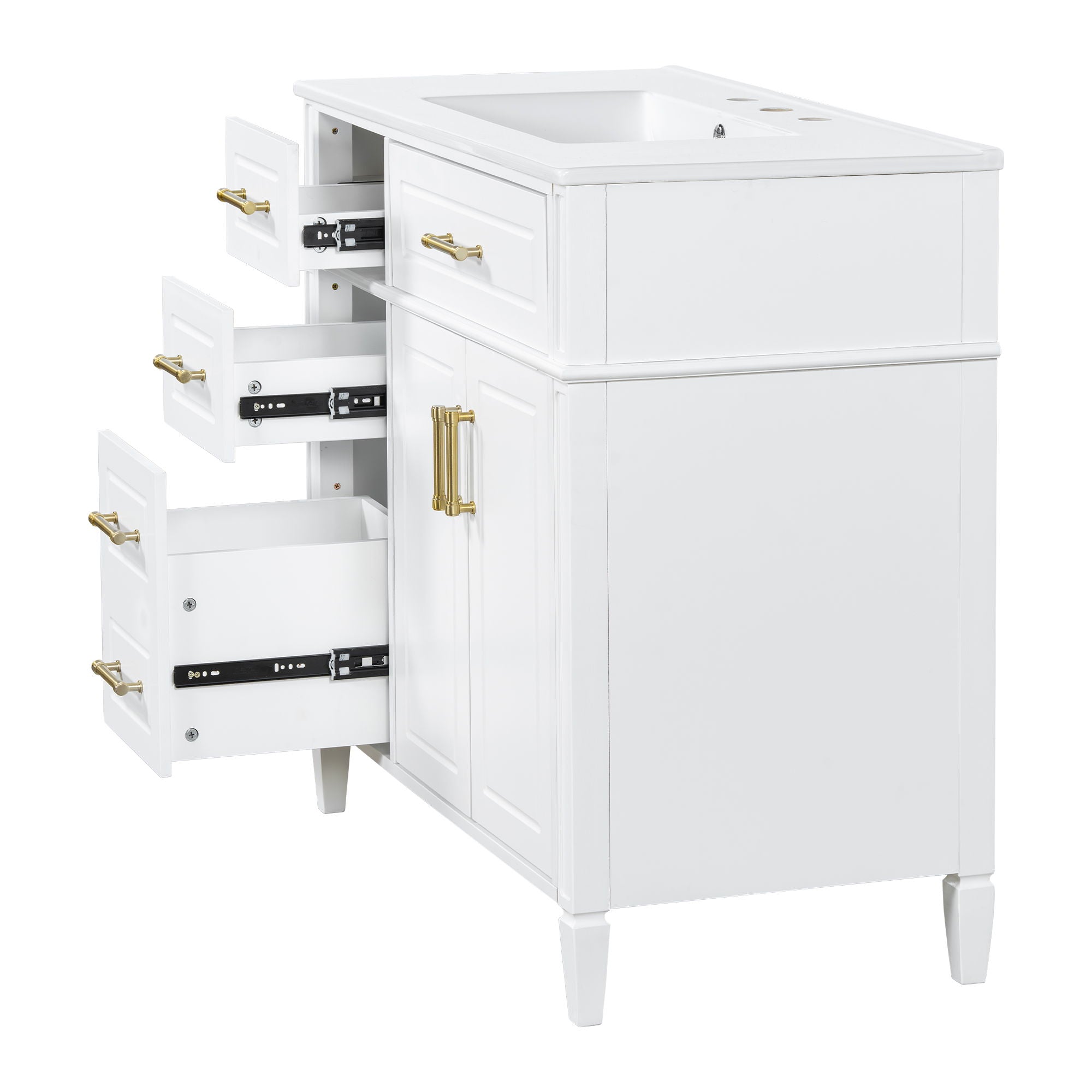 Bathroom Vanity With Sink, 4 Drawers (1 Flip Drawer), 2 Doors & Adjustable Shelf - White