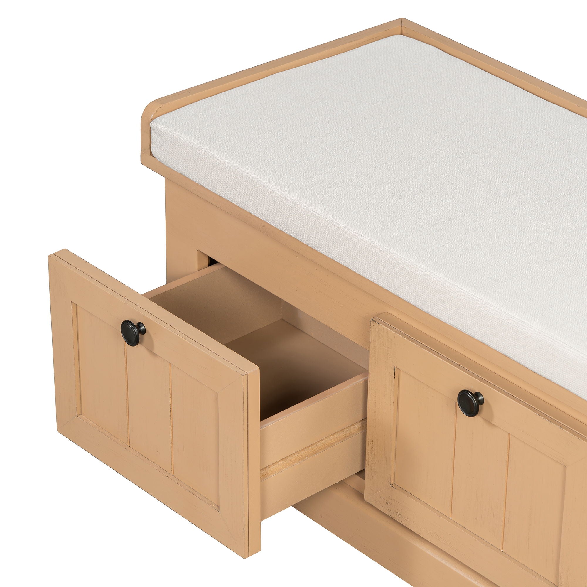 Shoe Bench With Cushion And 3 Drawers - Natural