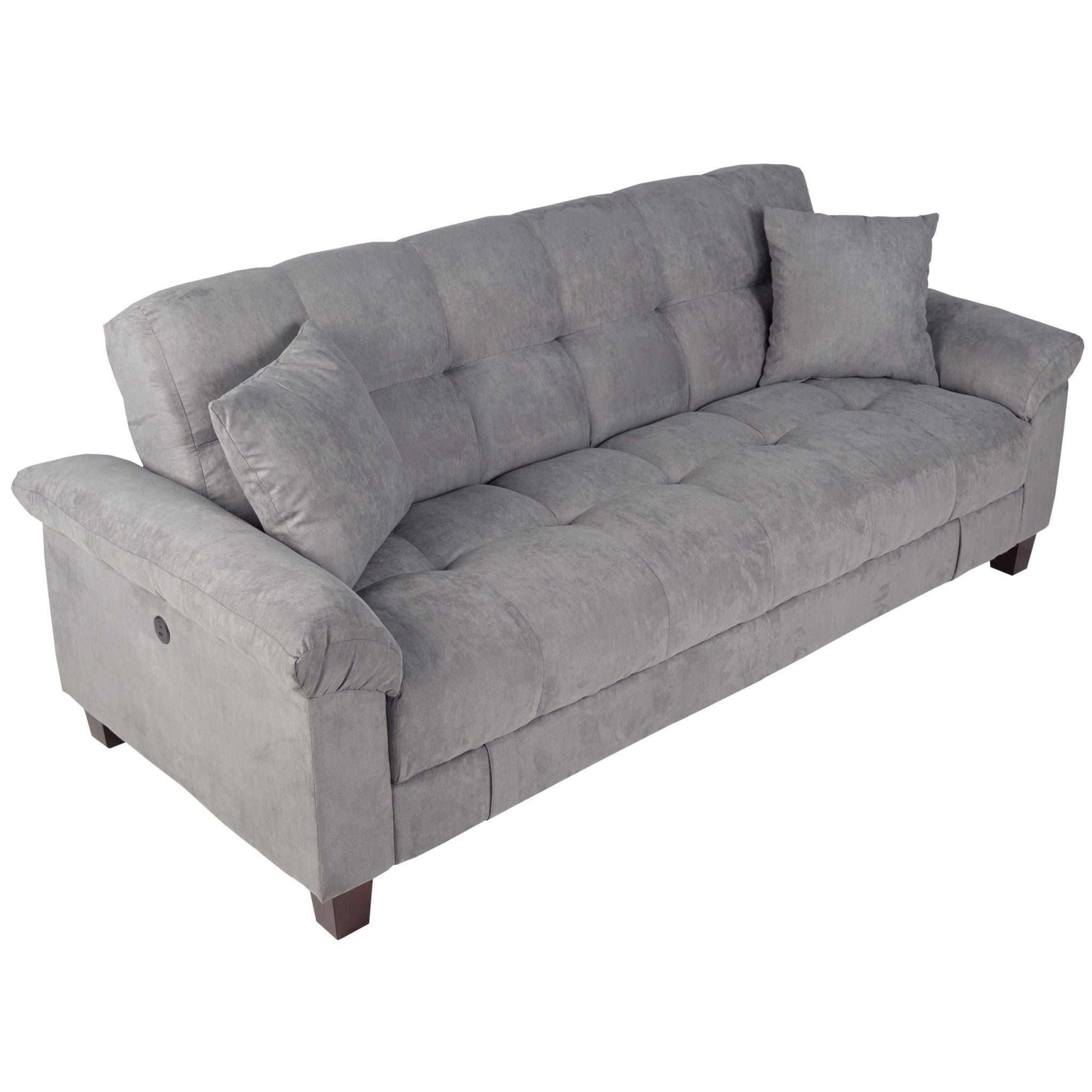 Adjustable Sofa With Hidden Storage And USB Port, Plush Cube Pattern Couch With Pillows - Gray