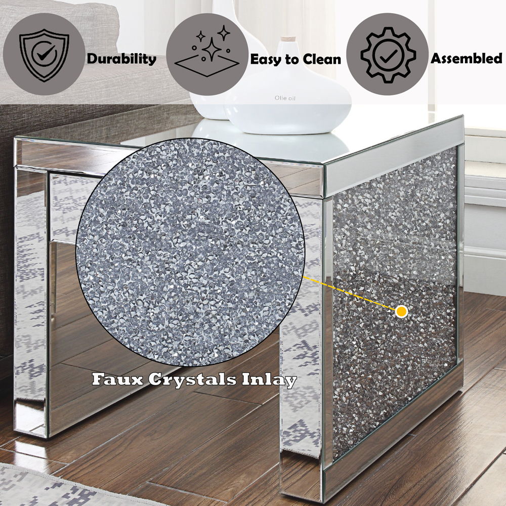 Noralie - 24" Square End Table - Mirrored & Faux Diamonds