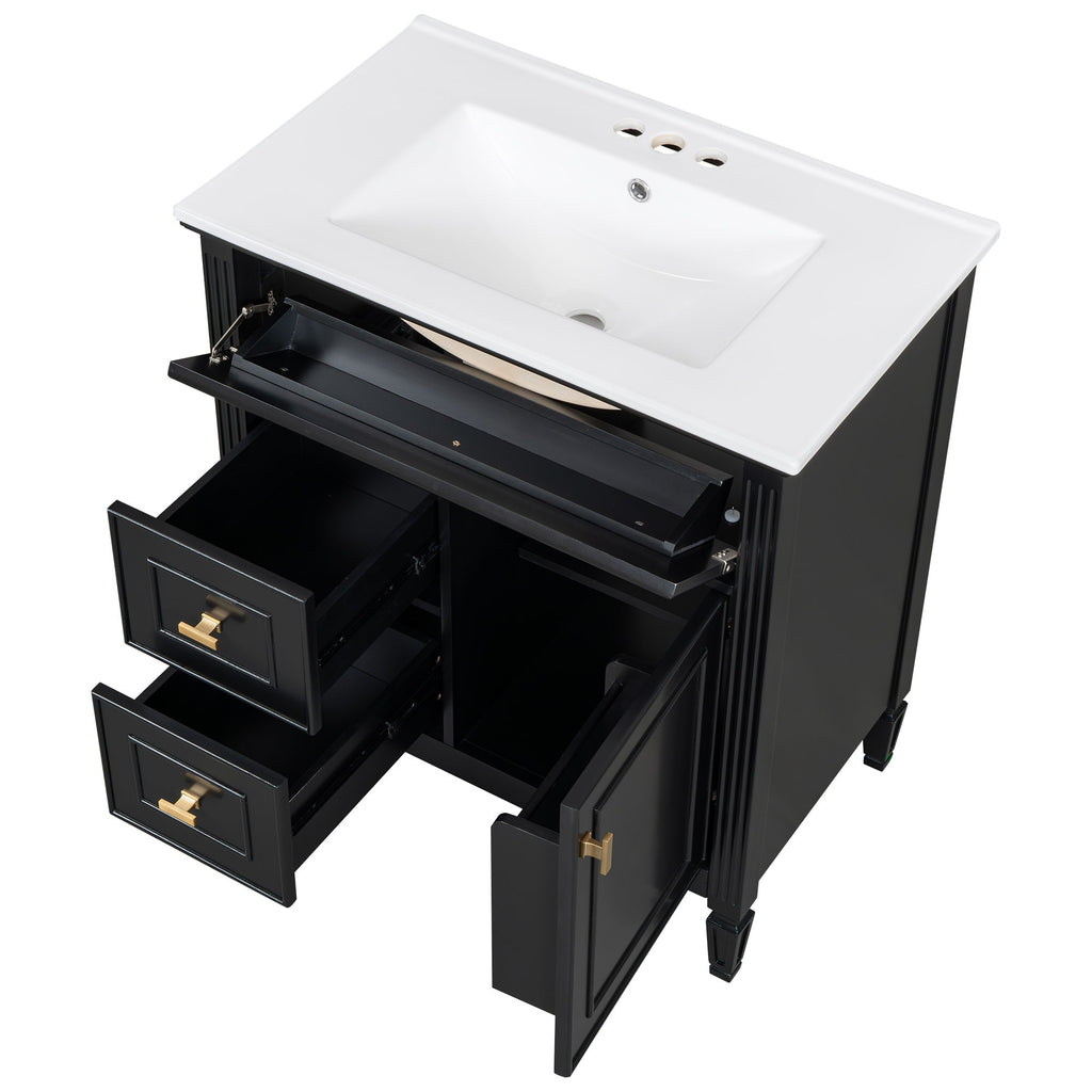 Modern Bathroom Vanity With Sink, 1 Flip Drawer And 2 Drawers, Adjustable Shelf