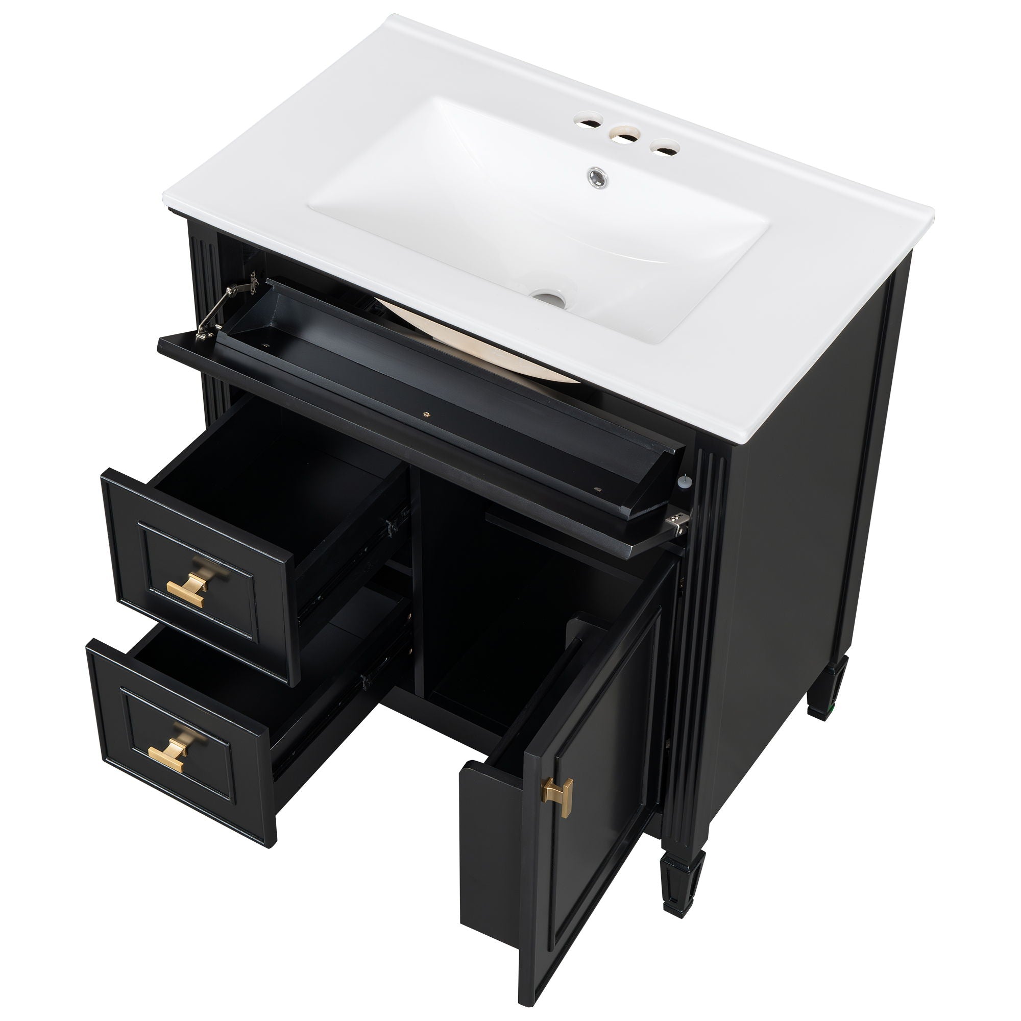 Modern Bathroom Vanity With Sink, 1 Flip Drawer And 2 Drawers, Adjustable Shelf