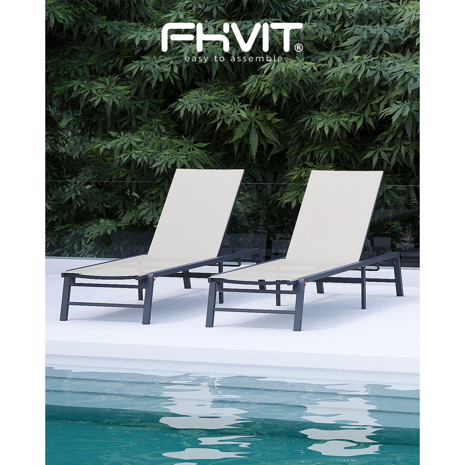 Outdoor Chaise Lounge & Adjustable Backrest (Set of 2) - Beige