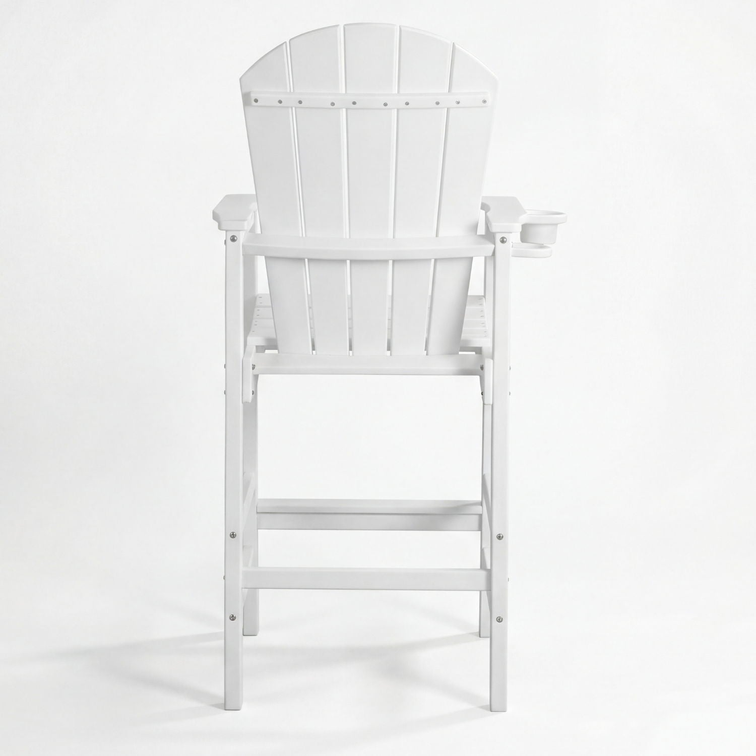 Outdoor Bar Height Adirondack Patio Chair With Cup Holder And Armrests All Weather UV Resistant - White
