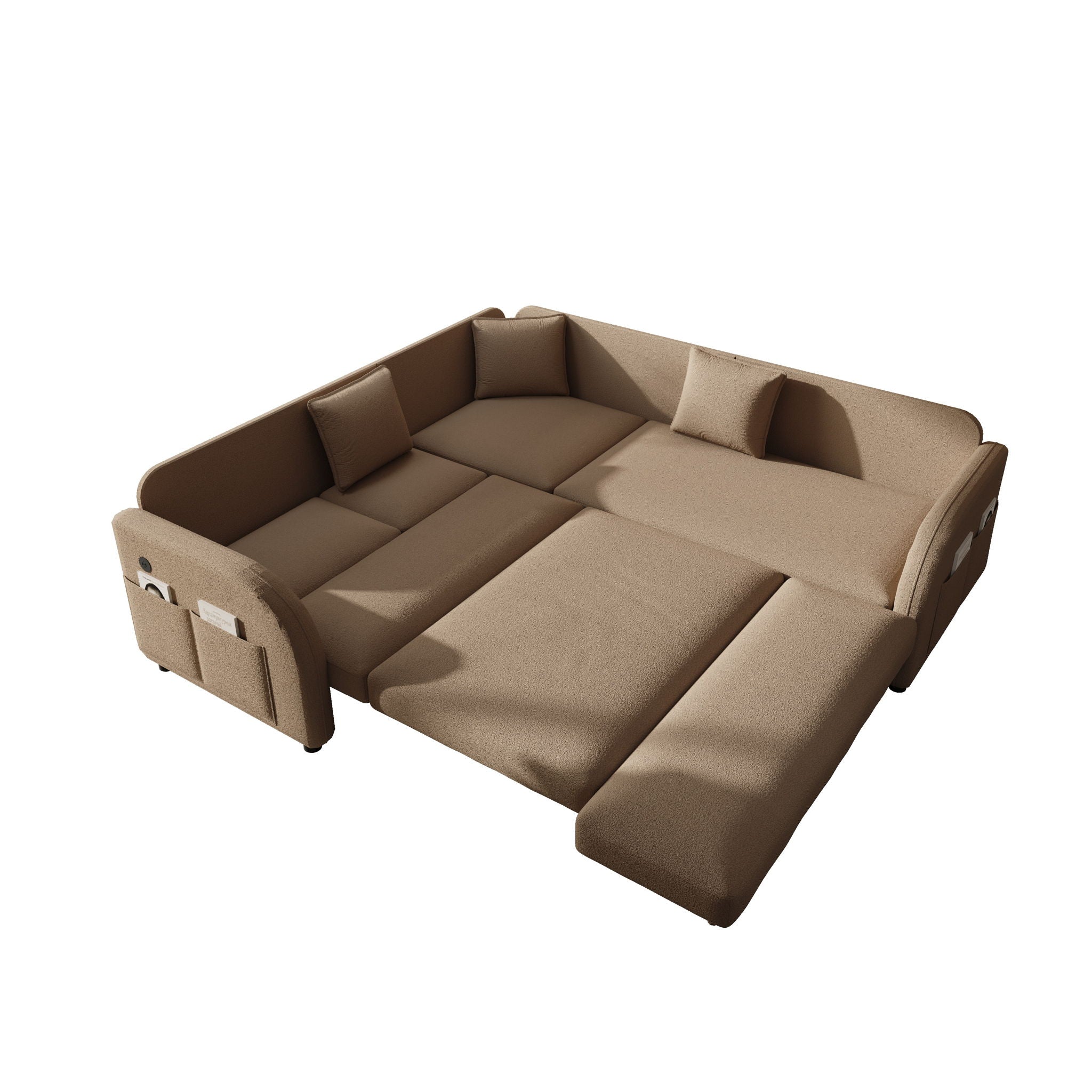 L-Shaped Couch With Pull-Out Bed, Oversize Convertible Sleeper Sofa With Side Pocket & USB Port