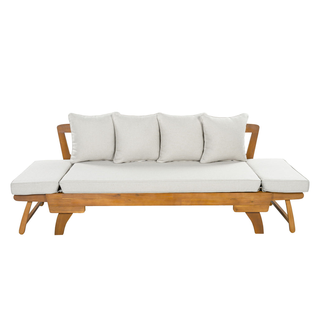 Outdoor Patio Daybed Sofa With Foldable Arm, 3 Seat With 4 Back Pillows - Beige / Teak