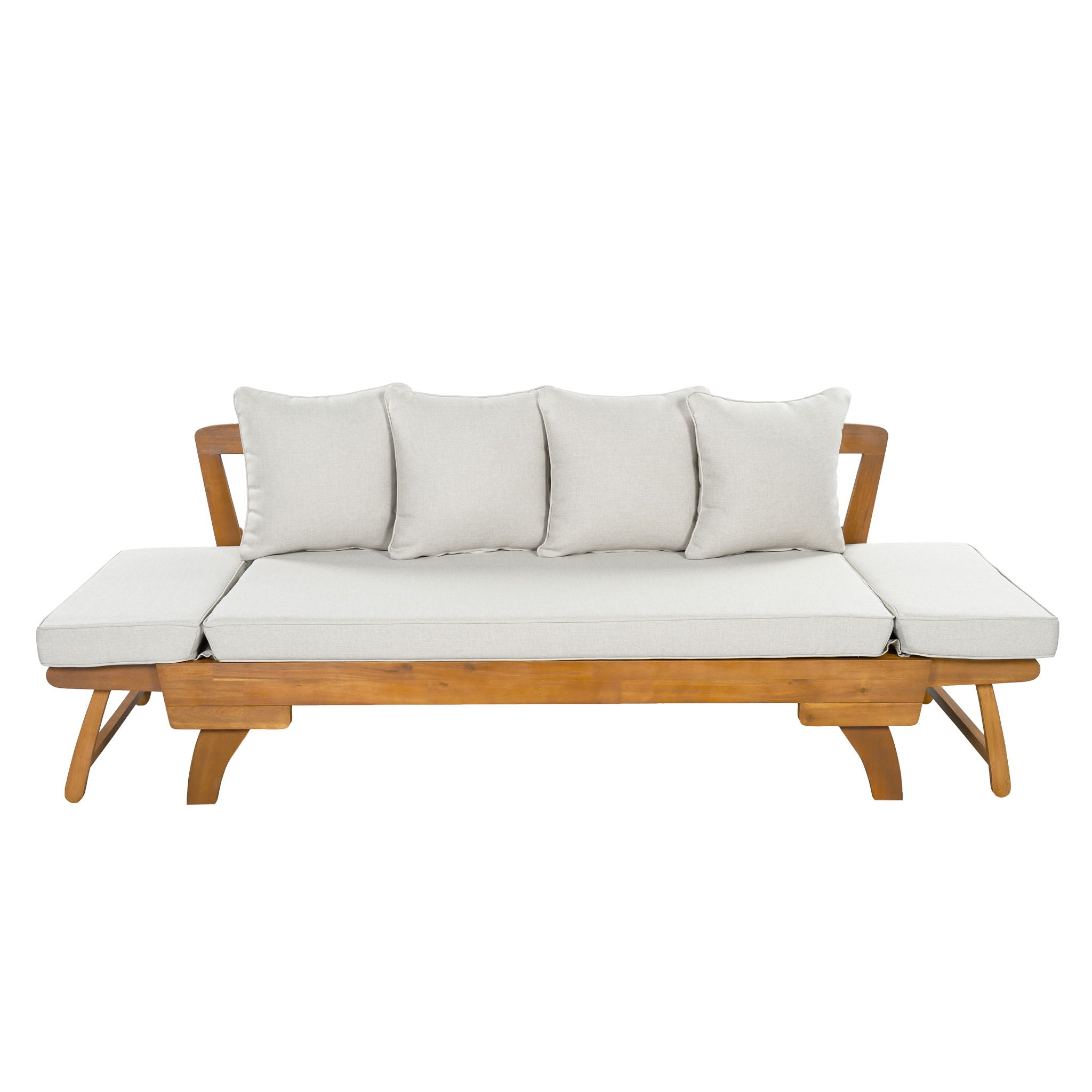 Outdoor Patio Daybed Sofa With Foldable Arm, 3 Seat With 4 Back Pillows - Beige / Teak