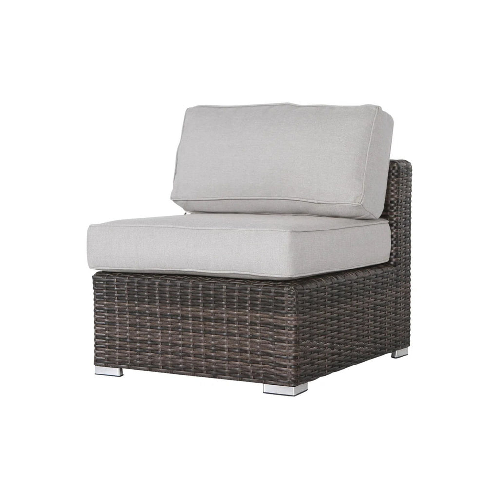 Wicker 3 Piece Seating Group With Plush Cushions, Sofa, Ottoman, And Glass Coffee Table - Brown