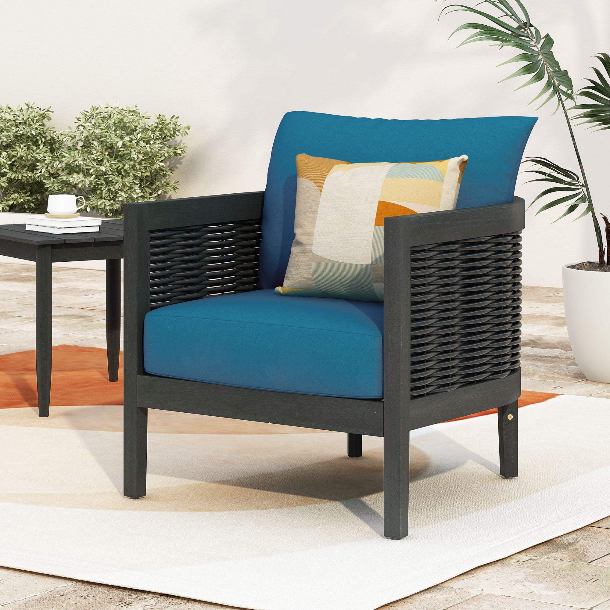 Outdoor Acacia Wood Club Chairs With Cushions