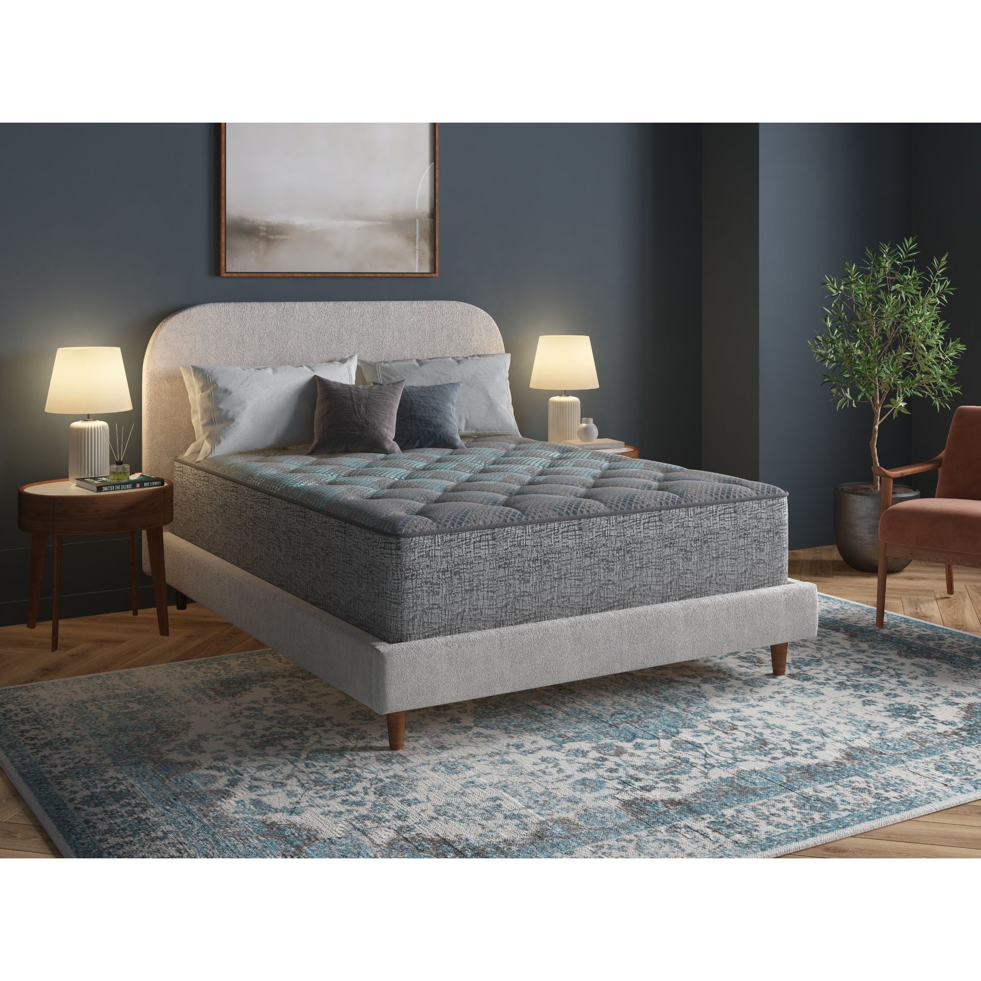 Comfort Care - 12" Hybrid Euro Top Mattress, Plush Comfort With Individual Pocketed Coil - Gray / Blue - Twin