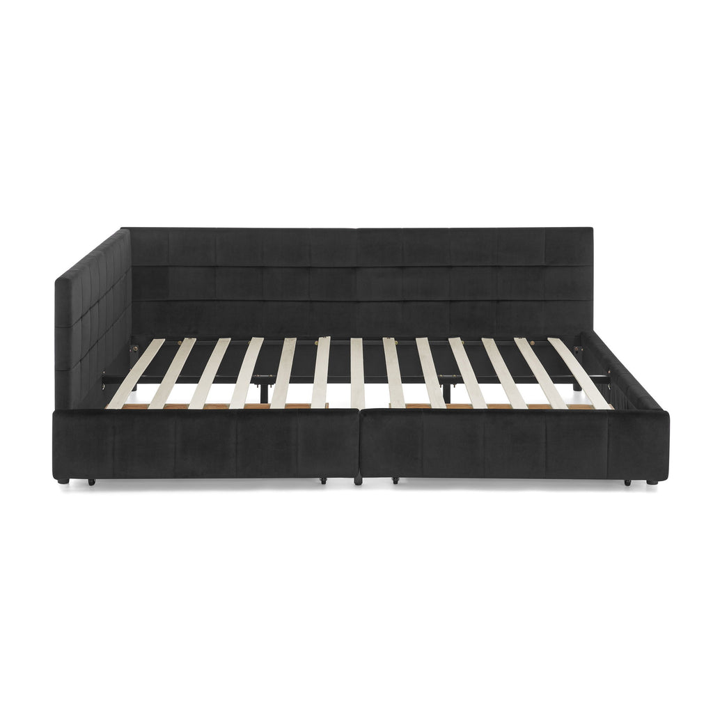 Storage Elegant Upholstered Tufted Bed Frame With Backrest And Armrests