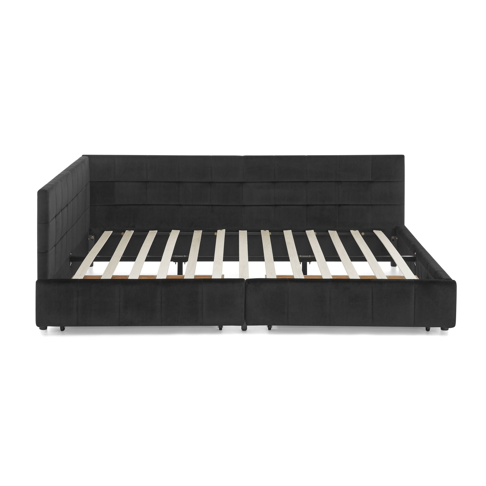 Storage Elegant Upholstered Tufted Bed Frame With Backrest And Armrests