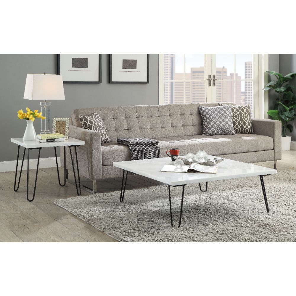 Telestis - Coffee Table - White Marble Top & Black