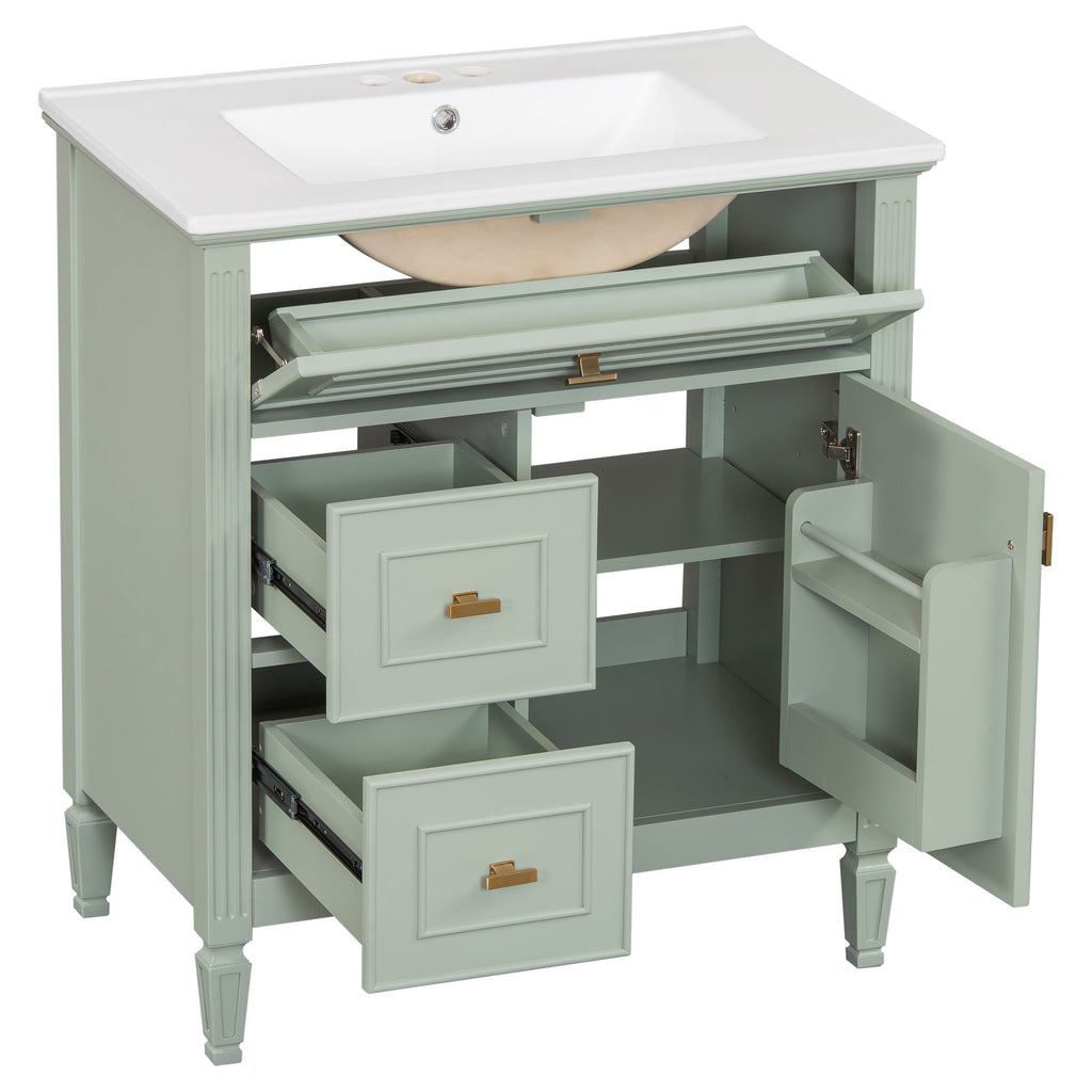 Modern Bathroom Vanity With Sink, 1 Flip Drawer And 2 Drawers, Adjustable Shelf