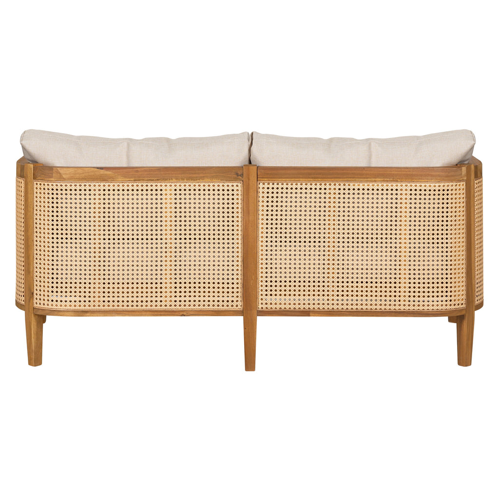 Kirkby - Bohemian Outdoor Patio Cushioned Sofa Weatherproof 56.25In - Teak / Beige