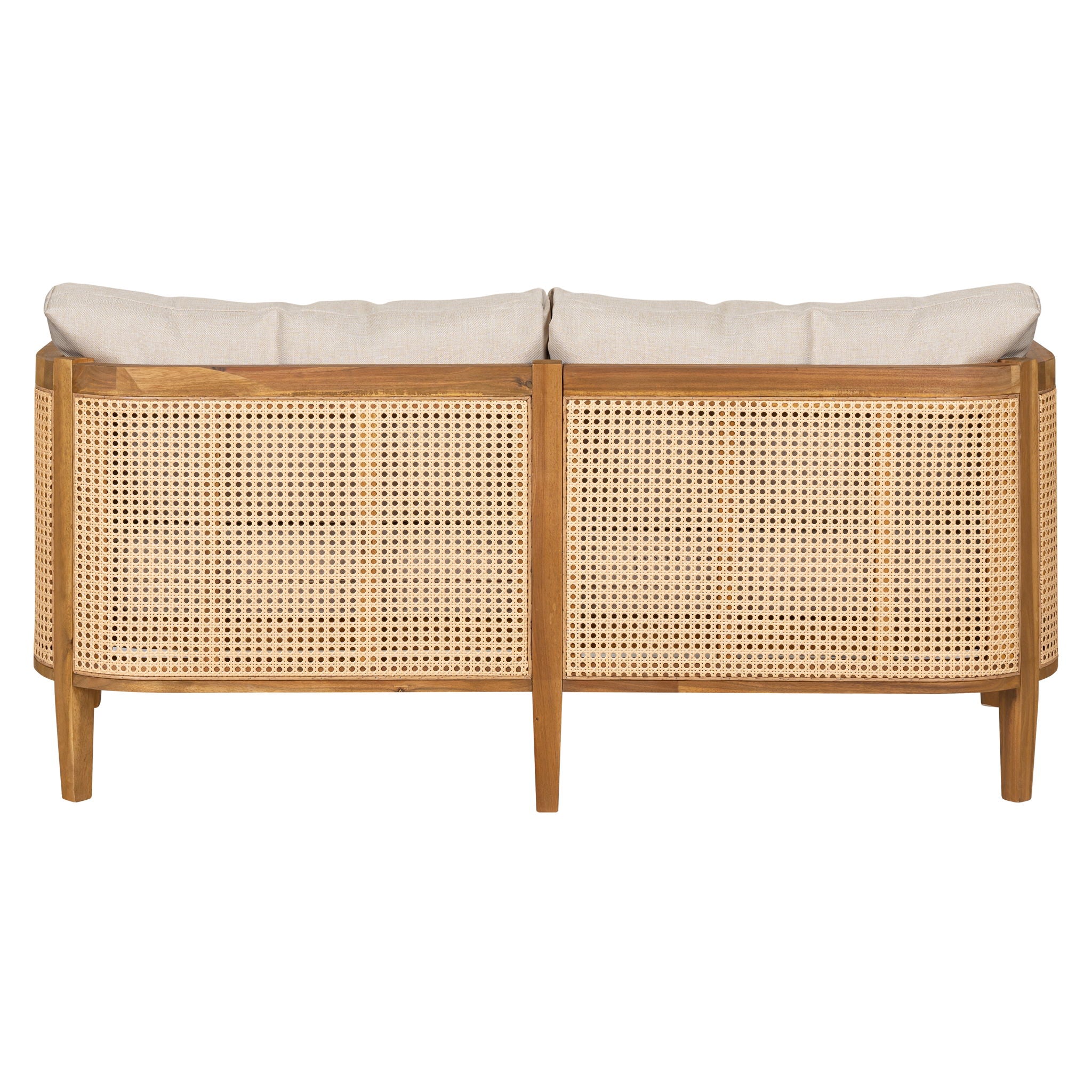 Kirkby - Bohemian Outdoor Patio Cushioned Sofa Weatherproof 56.25In - Teak / Beige
