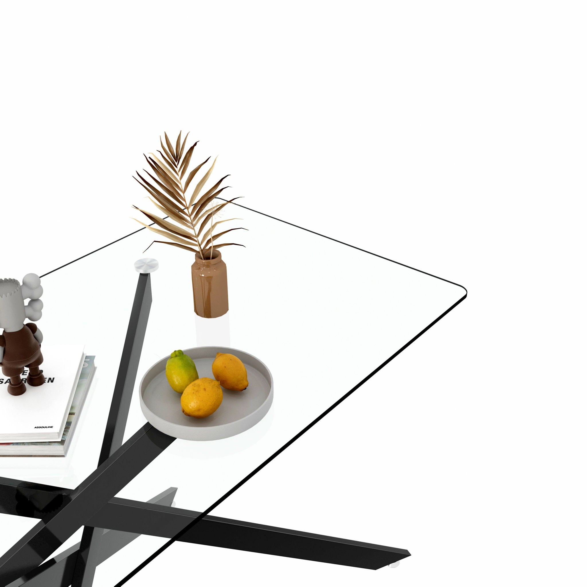 Stylish Design Rectangular Clear Tempered Glass Dining Table With Metal Legs