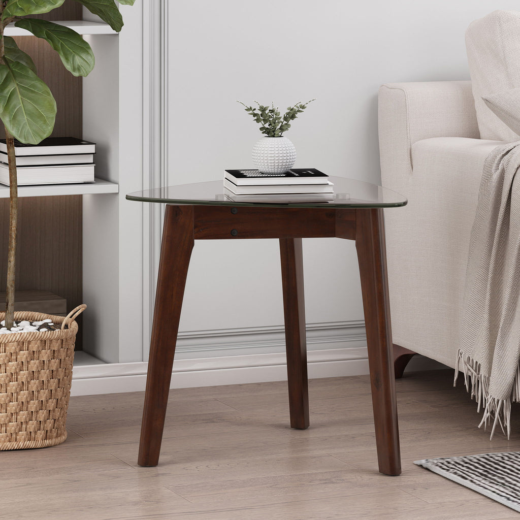 End Table With Glass Top And Solid Wood - Walnut