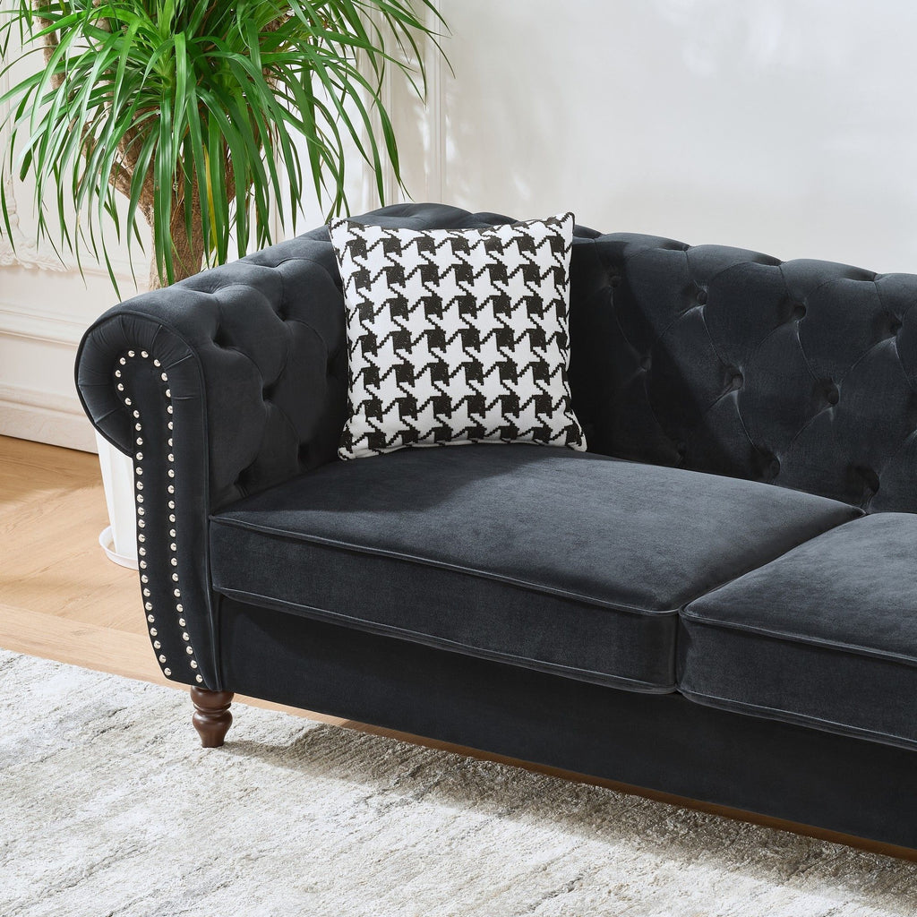Chesterfield 3 And 2 Seater Upholstery Sofa With Roll Armrest & Nailhead Fabric Couch