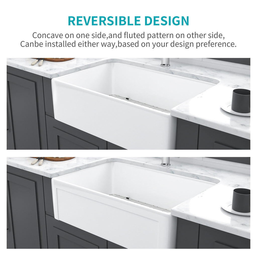 Apron Front Reversible Single Bowl Kitchen Sink & Grid And Strainer