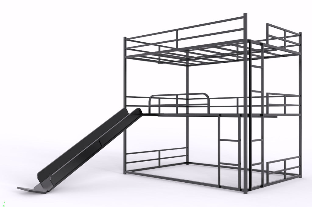 Full Size House Loft Bed With Slide And Ladder - Black