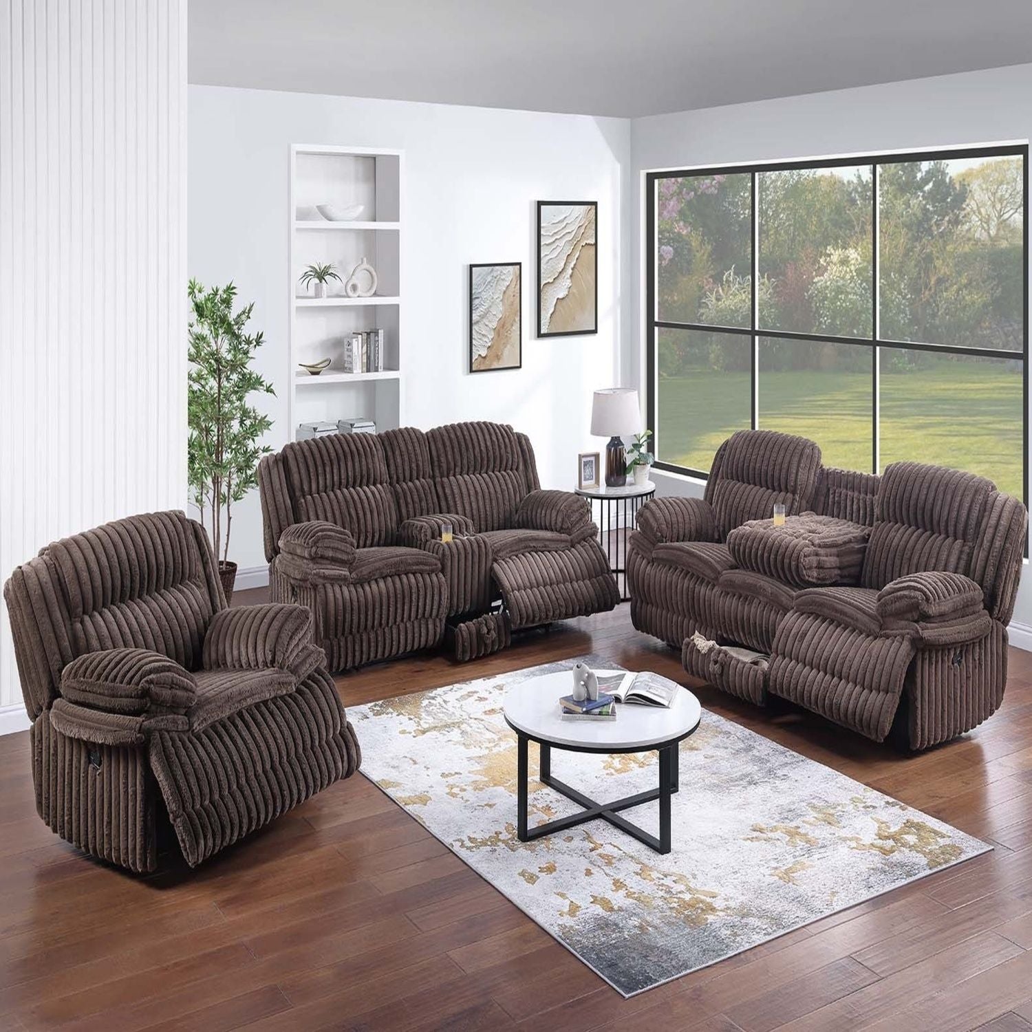 Motion Recliner Sofa With Fold-Down Table, Manual Recline, Charging Station & Cup Holders