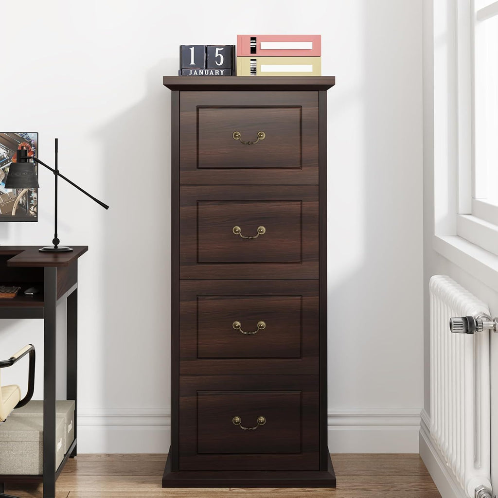 4 Drawer Vertical File Cabinet For A4 / Letter Files - Walnut