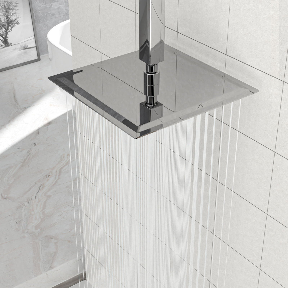 10" Square Rainfall Shower Head, Wall / Ceiling Mounted, Stainless Steel - Chrome