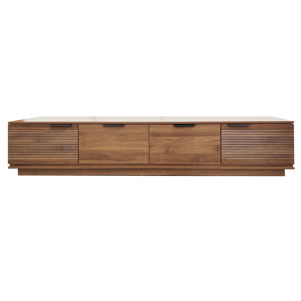TV Stand, Entertainment Center & Fluted Door & Cable Management, Soft Closing Hinges - Walnut