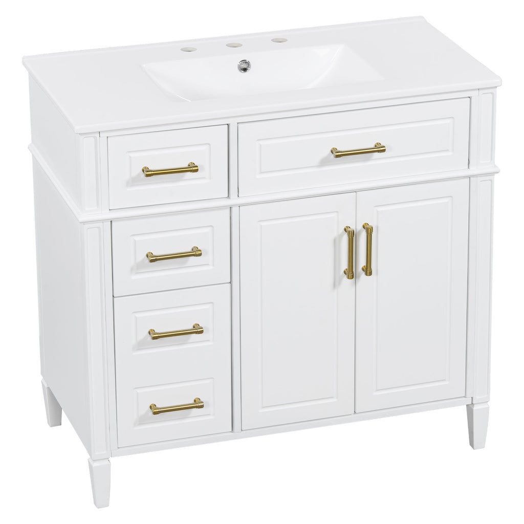 Bathroom Vanity With Sink, 4 Drawers, 2 Doors